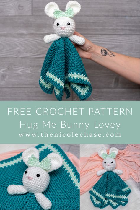 bunny rabbit easter lovey security blanket blankie crochet yarn worsted weight medium toy amigurumi Lovey Blanket Pattern, Crochet Lovey Free Pattern, Crochet Security Blanket, Bunny Lovey, Lovey Pattern, Crochet Lovey, Pola Amigurumi, Crochet Baby Toys, Baby Lovey