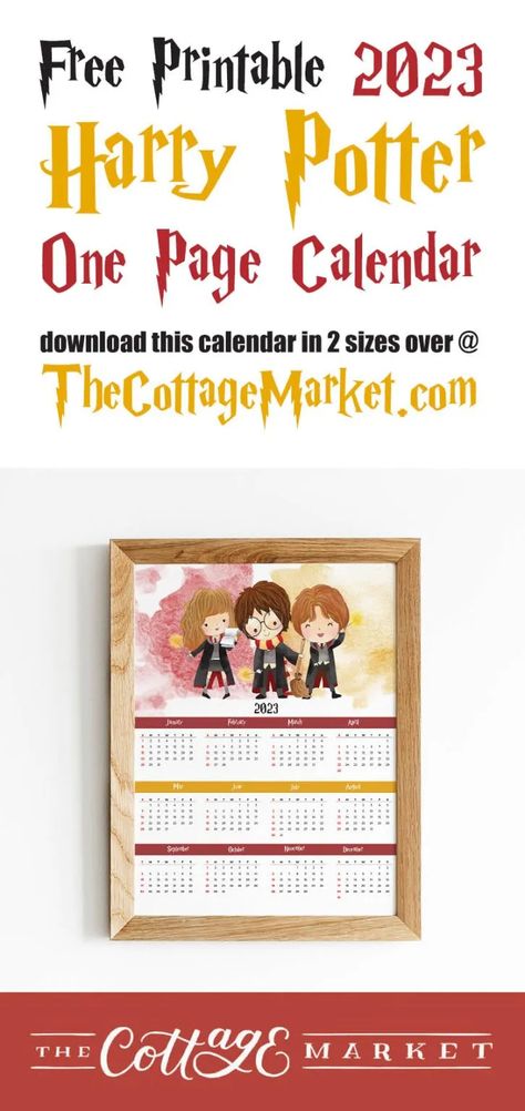 A Free Printable 2023 Harry Potter One Page Calendar is just what you have been looking for! It’s the year at a glance with a touch of wonderful magic! So many of you have asked for the Free Printable 2023 Harry Potter One Page Calendar that we featured last year… we had to grant your wish! So here is your Magical Little Calendar that will let you know the date every single day of the year. Harry, Ron and Hermione are back again! We are offering this cutie in 2 sizes… 5X7 and 8X10. 2023 Harry Potter Calendar, Harry Potter Calendar 2023 Printable, Harry Potter 2023 Calendar, Harry Potter Calendar 2023, Harry Potter Classroom Theme, Harry Potter Calendar, One Page Calendar, Calender Printables, Harry Potter Printables Free