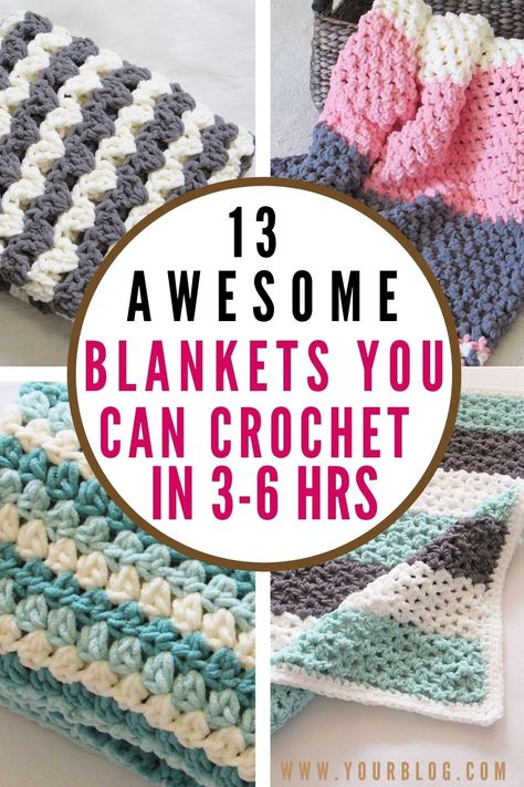 This is a collection of super quick free crochet baby blanket patterns that include patterns for boys and girls. They are easy, beginner-friendly afghans which will delight people of all skill levels. This collection of crochet projects will make great gifts for baby shower or Christmas. Amigurumi Patterns, Baby Afghan Crochet Patterns, Fast Crochet, Crochet Throw Pattern, Crochet Baby Blanket Free Pattern, Crochet Blanket Pattern Easy, Confection Au Crochet, Crochet Afghan Patterns Free, Easy Crochet Baby Blanket