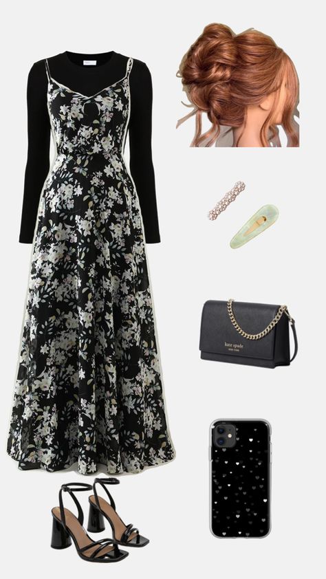 Beautiful black floral dress for spring and summer! Black, Floral, Church Outfit, Black Floral Dress, Dress For Spring, Black Floral, Floral Dress