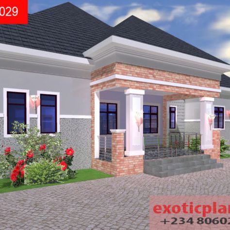 4 Bedrooms Bungalow(Bg-001) Visitors Toilet, Roof Pattern, Porch Dining, Orange Beef, Modern Bungalow House Design, Bungalow Style House, Three Bedroom House Plan, Bungalow Floor Plans, Bungalow Style House Plans