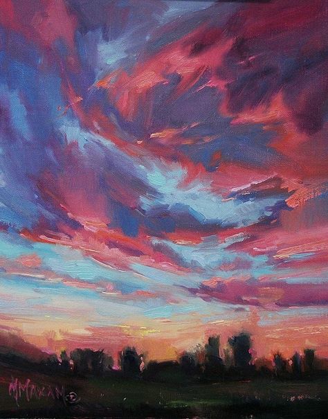 Ruby Springs Sky Original art painting by Mary Maxam - DailyPainters.com Painting Of The Earth, Oil Paintings Abstract, Paintings With People In Them, Oil Nature Painting, Abstract Landscape Oil Painting, Painting With Oil Colors, Sky Canvas Painting, Landscape Oil Paintings Mountain, Oil Painting Process