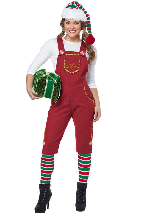 You can become one of Santa's helpers and help bring joy to every child you meet! Whether you're helping to hand out presents or dressing up for a holiday party, this costume is sure to be a hit! Womens Elf Costume, Diy Elf Costume, Elf Kostüm, Christmas Costumes Women, Christmas Elf Outfit, Christmas Elf Costume, Xmas Costumes, Christmas Dress Up, Christmas Fancy Dress