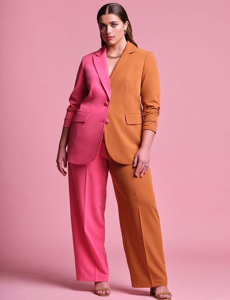 colorblock suit Plus Size Pant Suits, Plus Size Business, Colorblock Pants, Women Suits Wedding, Plus Size Suits, Plus Size Designers, Business Professional, Plus Size Pants, Swimsuits For All