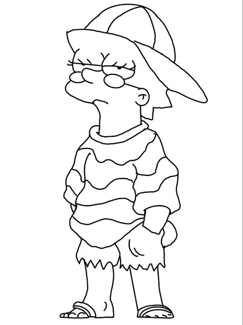 Croquis, Lisa Simpson Coloring Pages, Coloring Pages Simpsons, The Simpsons Coloring Pages, Lisa Simpson Drawing, Simpsons Coloring Pages, Bart Simpson Drawing, Character Outline, Simpsons Tattoo