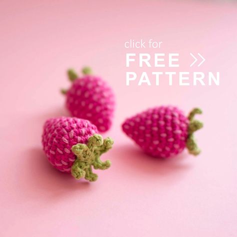 In this blog post, you'll find the free crochet pattern and step-by-step instructions for this cute strawberry. You'll also find a video tutorial and a free downloadable PDF pattern if you prefer to print out and save your crochet patterns. Crochet Salami Pattern Free, Amigurumi Strawberry, Free Crochet Amigurumi, Crochet Mignon, Crochet Strawberry, Crochet Fruit, Strawberry Pattern, Crochet Food, Fun Crochet Projects