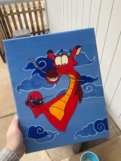 Tela, Disney Art Painting Easy, Mulan Painting, Disney Paintings Easy, Mushu Mulan, Mulan Mushu, Cute Easy Doodles, Disney Canvas Art, Disney Canvas