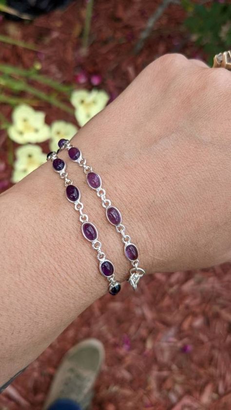 Amethyst set in sterling silver bracelets. I have a small quantity of these and this listing is for one at random,  they are all natural amethyst cabochon stones. Great gift or jewelry for anyone. If you have questions please ask. size is adjustable 7in plus Cool Silver Bracelets, Layered Bracelets Silver, Silver Bracelet Aesthetic, Amethyst Accessories, Bracelet Stones, Silver Jewlery, Jewellery Bracelets, Amethyst Set, Dope Jewelry