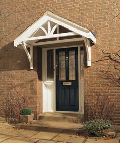Apex porch canopy with gallows brackets. You can buy premade. Timber Porch, Door Canopies, Door Canopy Porch, Canopy Porch, External Front Doors, Front Door Canopy, Porch Canopy, Deck Canopy, Shop Exterior