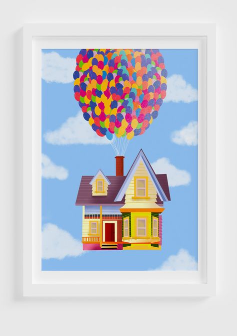 Up House Drawing, Disney Up House, Night Time Sky, Up Pixar, Disney Illustration, Sky Home, Up Poster, House Print, Disney Up