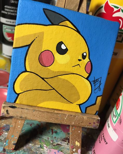 Anime Canvas Drawing, Easy Pokemon Painting, Pokemon Art Projects, Pokémon Painting Ideas, Anime Painting Acrylic Easy, Pokemon Canvas Art, Drawing On Wood Ideas Easy, Anime Canvas Art Paint Easy, Easy Anime Painting Ideas On Canvas