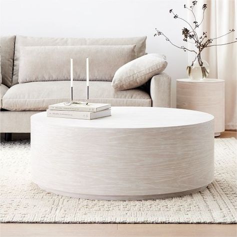 Modern Coffee Tables | West Elm Round Drum Coffee Table, West Elm Coffee Table, Round Coffee Table Living Room, Pedestal Coffee Table, Drum Coffee Table, Oversized Furniture, Round Wood Coffee Table, Modern Living Room Furniture, Winter Wood