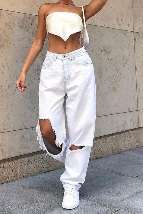 2023 Buy Mid Rise Extra Ripped Jeans under US$33.99 in Jeans Online Store. Free Shipping with US$69+. Check reviews and buy it today. Style: Casual, Street Color: White Main Material: Cotton Fit Type: Straight Leg #vintageoutfits #summeroutfits #casualoutfits #90sfashion #style #fashioninspo #ootd #outfits #grungeaesthetic #streetstyle #cuteoutfits #trendyoutfits Ripped White Jeans, Baggy Ripped Jeans, Ripped Denim Pants, Womens Ripped Jeans, White Ripped Jeans, Summer Jeans, Urban Street Style, Y2k Outfits, Pants White
