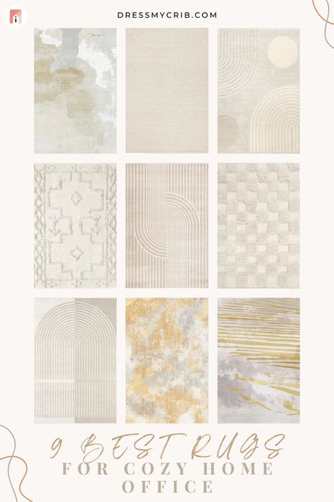 We curated 9 beautiful and neutral rugs that will help you create a cozy and chic Home Office, and give you home office rugs ideas. These 9 neutral tufted rugs and jute rugs, neutral rugs, beige rugs are versatile pieces that will fit in different interior designs, such as Farmhouse office, Scandinavian office, Japandi office, Transitional home office as well as Modern Boho home office interior. Additionally, try our free rug visualization tool to find the one that suits your room the best. Home Office Rugs Ideas, Office Japandi, Office Rugs Ideas, Organic Office Design, Modern Boho Home Office, Home Office Rugs, Boho Transitional, Japandi Office, Office Scandinavian