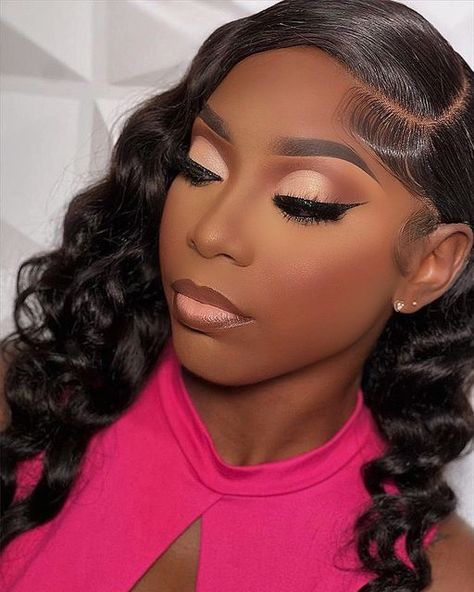 Wedding Makeup Brown Skin, Soft Glam Birthday Makeup, Soft Glam Makeup Black Women Dark Skin, Birthday Glam Makeup Black Women, Makeup Soft Glam, Black Bridal Makeup, Brown Makeup Looks, Soft Bridal Makeup, Maquillage Yeux Cut Crease