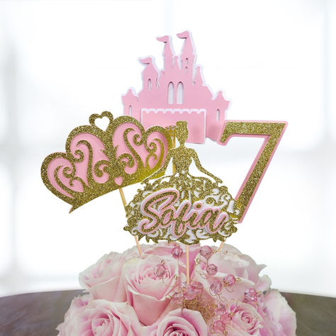 princess, centerpiece set, birthday party, castle, personalized, pink and gold Princess Birthday Centerpieces, Princess Centerpieces, Elegant Lettering, Birthday Party Princess, Disney Princess Babies, Cake Tables, Princess Decorations, 1st Birthday Party Decorations, Birthday Centerpieces