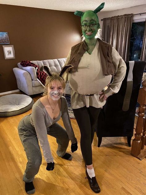 Costume Ideas Duo Funny, Shrek Fancy Dress Costume Ideas, Do The Roar Shrek Costume, Matching Funny Halloween Costumes, Bad Teacher Costume, Cute Shrek And Donkey Costume, Shrek And Donkey Halloween Costume, Funny Halloween Costumes 2 People, Donkey Costume Women