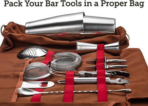 Travel Bartender, Setting Up A Bar, Cocktail Mixer Set, Travel Bar Set, Bar Portable, Bartending Kit, Bartender Kit, Canvas Tool Bag, Bartender Tools