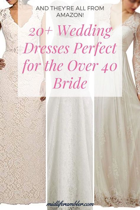 Getting married over 40? These dresses are perfect for the older bride. Whether it's your first time or your second wedding, whether you're an over 40 bride or over 50 or more, these classic and elegant wedding dresses are perfect for your wedding. They all come from Amazon and everything is under $300! Many choices are under $100. Includes a buying guide so you get the dress that's perfect for you. #secondwedding #over40bride #over50bride #overbride #weddingdress Second Marriage Dress Over 40, Wedding Dress Over 40 Not White, Dresses For A Casual Wedding, Casual Bride Dresses Simple, Wedding For 80 Guests, Wedding Dresses 2nd Marriage Older Bride, Wedding Dress 2nd Marriage Older Bride, Simple Wedding Dress Older Bride, Casual Wedding Dress Over 50 Older Bride