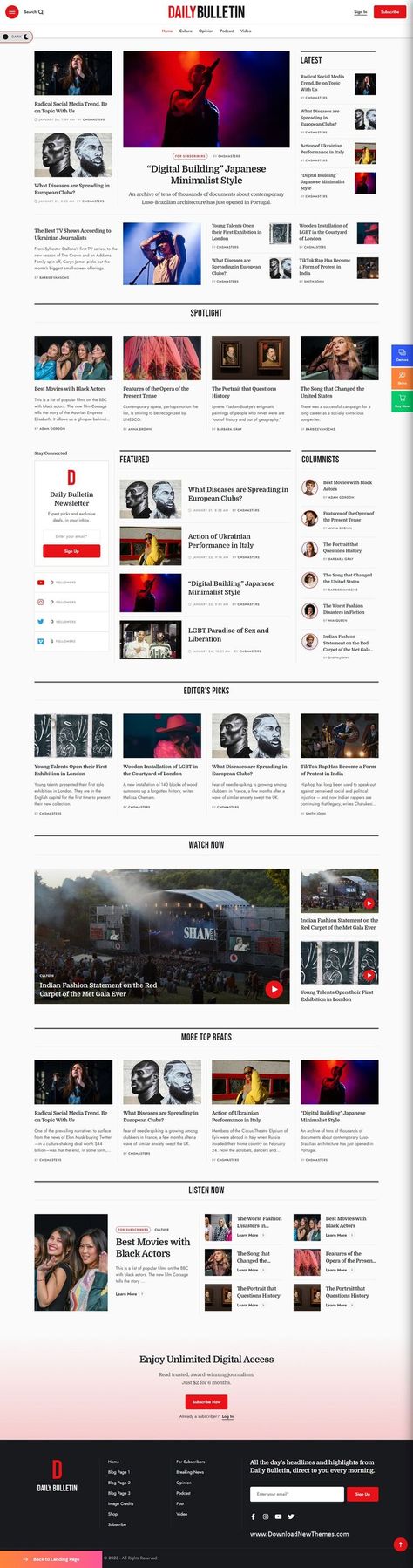 Daily Bulletin - Magazine & Newspaper WordPress Theme Magazine Website Design, Newspaper Website, Custom Widgets, Newsletter Website, Website Design Inspiration Layout, Blog Website Design, Desain Ui, News Website Design, News Web Design