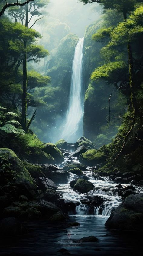 Waterfall forest landscape outdoors. AI generated Image by rawpixel. | premium image by rawpixel.com / Chalr Nature, Waterfall Wallpaper Iphone, Iphone Wallpaper Waterfall, Mountain With Waterfall, Forest Phone Wallpaper, Forest With Waterfall, Waterfall Texture, Waterfalls Wallpaper, Phone Wallpaper Minimalist