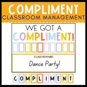 Use this tracker to record the compliments your class receives! Print, laminate, and hang somewhere visible to your students. Add a letter for each compliment. Then, celebrate when your class gets 10 compliments! Write the class reward on the bottom as a reminder and motivation to students.From my personal experience, I realized that my students enjoy using their expo marker to write the letters on the chart. Believe me, they get sooo excited to tell me about their compliments and multiple stude Compliment Chart For Classroom, We Got A Compliment Classroom Management, Class Compliments Reward System, Classroom Setup 2nd Grade, Class Store Rewards, Class Reward Chart, Behavior Charts For The Classroom, Class Rewards, Pastel Classroom