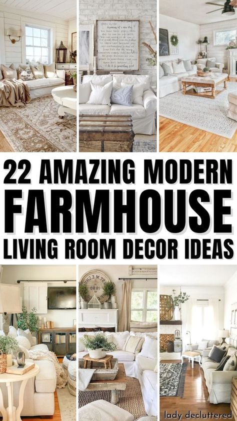 22 Amazing Modern Farmhouse Living Room Decor Ideas Farmhouse Living Rooms, Farmhouse Family Rooms, Cozy Farmhouse Living Room, Modern Farmhouse Living Room Decor, Simple Decorating, Farmhouse Living Room Decor Ideas, Rustic Farmhouse Living Room, Modern Farmhouse Living, Living Simply