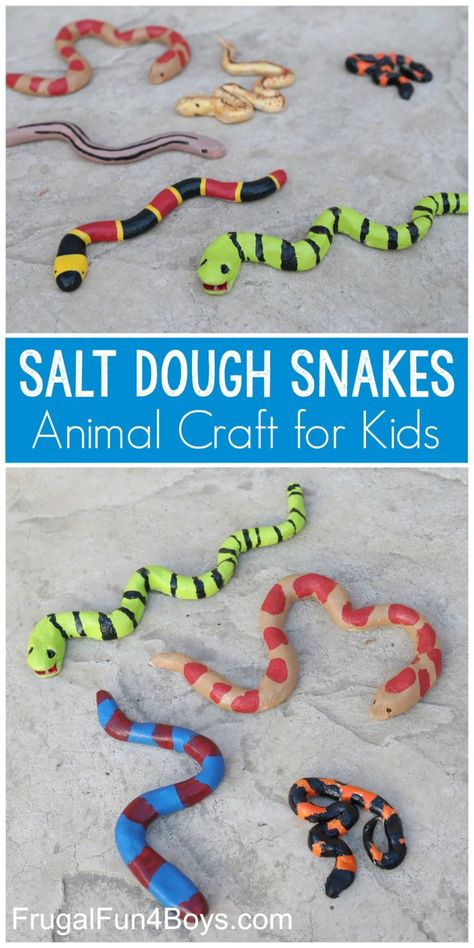 30+ Easy Outdoor Art Projects for Kids - HAPPY TODDLER PLAYTIME Salt Dough Snakes, Snake Craft, Snake Crafts, Salt Dough Crafts, Babysitting Crafts, Homeschool Crafts, Fiesta Tropical, Puffy Paint, Animal Crafts For Kids