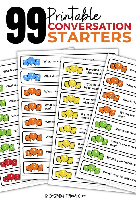 Preschool Conversation Starters, Conversation Starters Preschool, Printable Conversation Cards, Dinner Conversation Starters For Kids, Conversation Cards For Kids, Best Conversation Starters, Family Conversation Cards, 6th Grade Girls, Family Conversation Starters