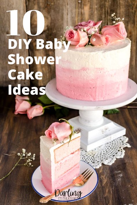 Easy to make DIY Baby Shower Cakes. Get full recipes and instructions for 10 of the prettiest DIY Baby Shower cake ideas. #babyshowercakes #DIYbabyshowercakes #DIYbabyshowercakeideas Simple Baby Shower Cake Girl, Baby Girl Cakes For Showers, Cakes For Baby Showers Girl, Baby Shower Cakes Girl Simple, Baby Shower Tårta, Tort Baby Shower Girl, New Baby Cakes Girl, Babyshowercakes Cake Designs, Baby Girl Shower Cake Ideas