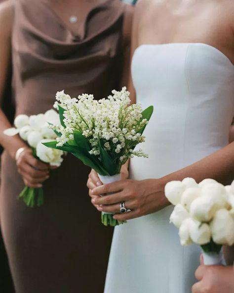 Small Lily Of The Valley Bouquet, Bridesmaid One Flower, Bridal Bouquet Lily Of The Valley, Small Winter Wedding Bouquet Simple, Wedding Bouquets Small Simple, Brides And Bridesmaids Bouquets, One Flower Bridal Bouquet, White Small Bridal Bouquet, Wedding Flowers Lily Of The Valley