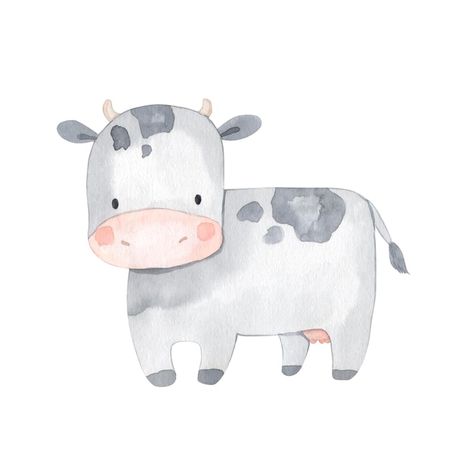 Watercolor Cow Easy, Watercolour Farm Animals, Cow Illustration Cute, Baby Cow Drawing, Watercolor Animals Easy, Cute Cow Illustration, Sheep Watercolor, Watercolor Farm Animals, Cow Watercolor