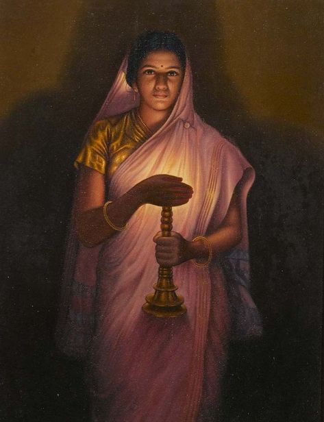 Raja Ravi Varma Paintings, Ravi Varma Paintings, Ravivarma Paintings, Lady With The Lamp, Hope Painting, Ravi Varma, Raja Ravi Varma, Indian Traditional Paintings, Indian Women Painting