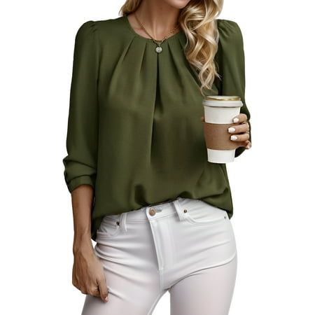 Womens Blouse Dressy Business Casual Tops with Lantern Sleeve Fall Shirt This is a must have womens business casual tops in your wardrobe Crew neck work shirts with long sleeve and cufflinks Polyester material and macaron shades blouses make this business casual outfits more dressy EASTHER Women Long Sleeve Business Casual Top Chiffon Blouses Work Shirts Style: Long Sleeves Tunics Tops, Blouses for Women Fashion, Womens Tops and Blouses, Business Casual Ladies Dress Shirts, Work Blouses for Wome Olive Green Blouse Outfit Work, Business Casual Blouses For Women, Pharmacist Work Outfit, Business Casual Over 40, Green Top Outfit Work, Green Blouse Outfit Work, Edgy Office Outfit, Green Blouse Outfit, Business Casual Tops For Women