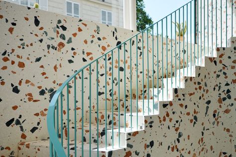 Gorgeous Terrazzo Stairs Terrazzo And Marble, Terrazzo Stairs, Staircase Inspiration, Central Staircase, Max Lamb, Paris Store, Modern Farmhouse Diy, Black Interior Doors, Interior Tiles