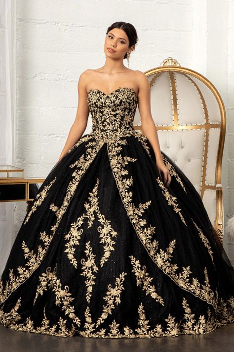 This stunning long gown is perfect for your Quinceanera, Sweet 16 or other special occasions. Elegant strapless ball gown features sweetheart neckline with removable embroidered mesh cape. So what are you waiting for? Shop now!Fabric : Lace, TulleCorset, Zipper BackLength : Full LengthSleeve Style : StraplessColor : Bl Quinceanera Dresses Black, Split Front Skirt, Gown Silhouette, Red Bridesmaids, Short Dress Styles, Modern Princess, Strapless Corset, Quinceanera Dress, Floor Length Skirt