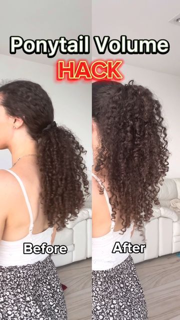 Natalia 🇲🇹 - Curly Hair Coach on Instagram: "How to make your ponytail look fuller! Use this simple trick to make it seem like you have more hair, with more volume, whilst still maintaining a sleek, hair up look! I tend to do this style on day 3+ hair, when I have some frizz but the curls are intact. I like to use the @discovertreluxe gel because it tames my root frizz without giving me a ‘hard’ look. It also adds slip so it makes it easier to style my hair! For 15% off - use 𝐃𝐈𝐒𝐂𝐎𝐔𝐍𝐓 Ponytail Trick, Curly Hair Up, Curled Ponytail, Poofy Hair, Curly Hair Ponytail, Pony Hairstyles, High Ponytail Hairstyles, Ponytail Hairstyles Easy, Curly Hair Tutorial