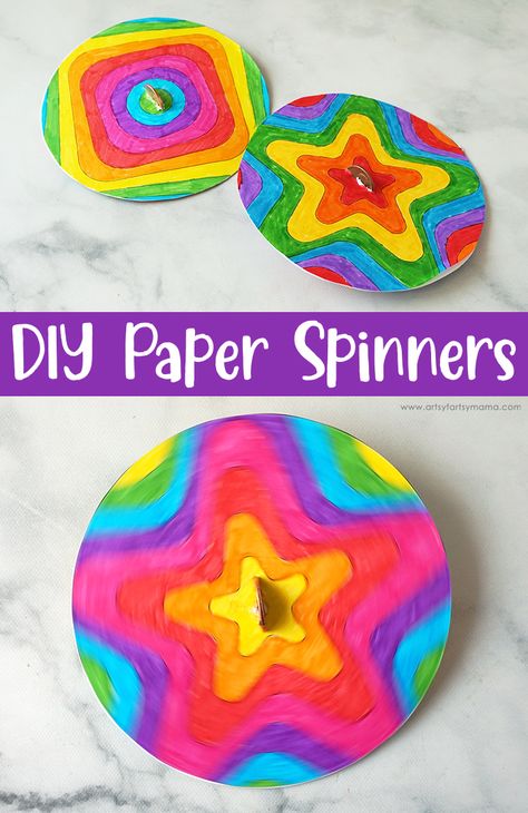 DIY Paper Spinners + 10 Free Kids Craft Printables | artsy-fartsy mama Printable Stem Activities, Steam Art Activities Elementary, 3rd Grade Steam Activities, Talent Show Arts And Crafts, Kaliedescope Diy For Kids, Art Steam Activities, Retro Crafts For Kids, Steam Art Projects Elementary, Easy Steam Activities For Kids