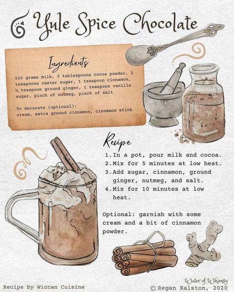 Water Of Whimsy, Kitchen Witch Recipes, Spiced Chocolate, 귀여운 음식 그림, Kitchen Witchery, God Jul, Kitchen Witch, Interesting Food Recipes, Diy Food Recipes