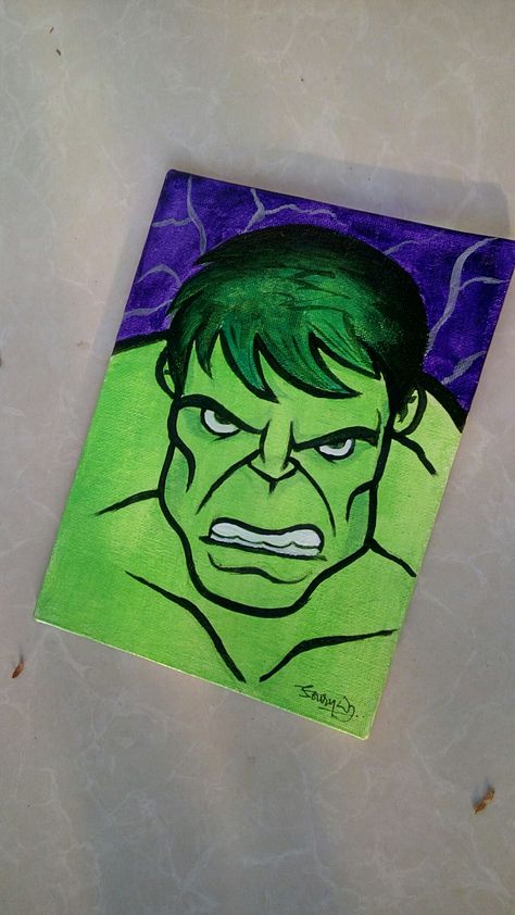 Hulk Painting Easy, Marvel Paintings Easy, Avengers Painting Ideas, Hulk Drawing Easy, Hulk Canvas Painting, Marvel Painting Ideas On Canvas, Hulk Cookies, Marvel Characters Drawings, Hulk Drawing