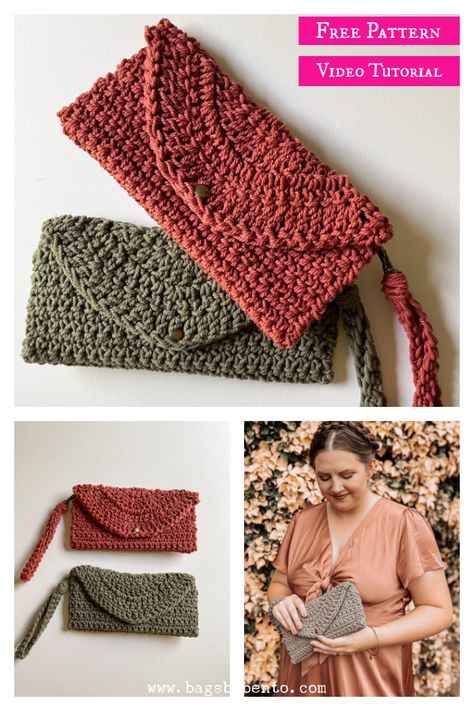 The Crescent Clutch Wristlet Free Crochet Pattern and Video Tutorial Amigurumi Patterns, Clutch Purse Pattern, Wallet Pattern Free, Crochet Clutch Pattern, Wristlet Patterns, Clutch Bag Pattern, Pouch Crochet, Crochet Wallet, Crochet Clutch Bags