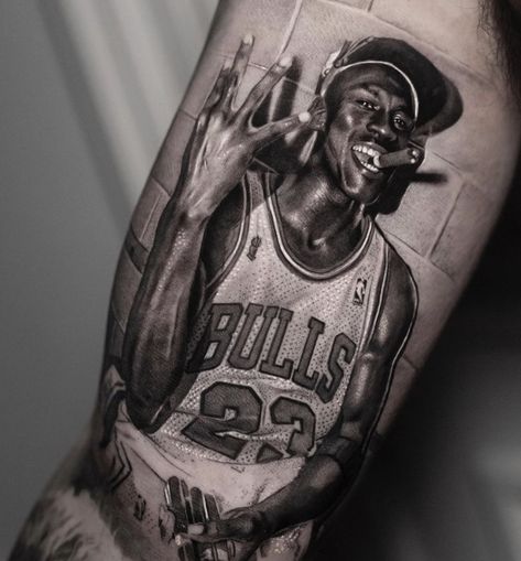 Michael Jordan Tattoo, Jordan Tattoo, Basketball Tattoos, Sport Tattoos, Inner Bicep Tattoo, Realist Tattoo, Egyptian Tattoo Sleeve, Lion Tattoo Sleeves, Saved Tattoo