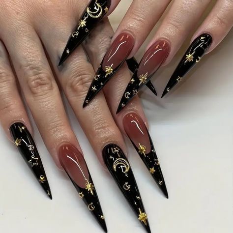 Ongles Goth, Ongles Beiges, Cross Nails, Black French Tips, Nagel Tips, Long Press On Nails, Long Stiletto, Gothic Nails, Black Acrylic Nails