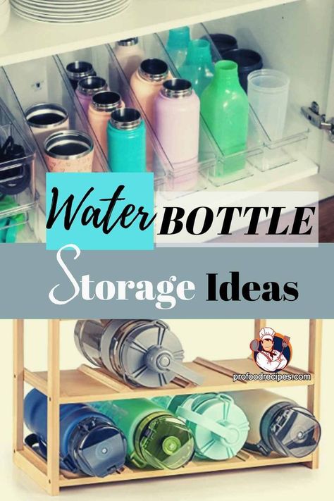 Water Bottle Storage Ideas Water Bottle Storage In Drawer, Organisation, Kitchen Water Bottle Storage, Water Bottles Organization Ideas, Storage Water Bottle Ideas, Organize Yeti Cups, Drinks Bottle Storage, Water Bottle Storage Hack, Drink Bottle Organization