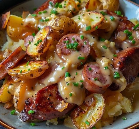 Cheesy Ranch Potatoes & Smoked Sausage – Clever Journeys Potatoes And Smoked Sausage, Smoked Sausage Potatoes, Smoked Sausage Casserole, Cheesy Ranch Potatoes, Sausage And Potatoes, Sausage Ingredients, Cheesy Ranch, Smoked Sausage Recipes, Ranch Potatoes