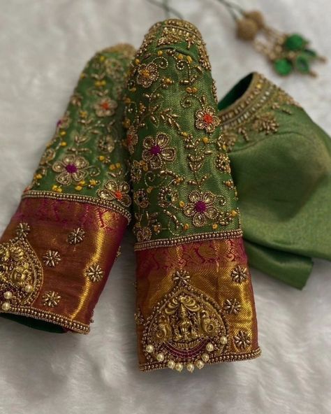 Dm@9640490158 Designer maggam work blouse Fabric: Halfpattu/Rawsilk Dispatch: 3days Price : 2500unstiched . 3050stitched Colours and sizes can be customised accordingly Floral Work Blouse, Gold Blouse Designs, Floral Blouse Designs, Green Blouse Designs, Latest Bridal Blouse Designs, Mirror Work Blouse Design, Latest Model Blouse Designs, Latest Blouse Designs Pattern, Best Blouse Designs
