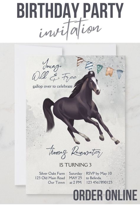 Horse Invitations Birthday, Horse Party Invitations, Cowboy Party Invitations, Horse Invitations, Horse Birthday Invitations, Rodeo Birthday Parties, Rodeo Party, Marwari Horses, Galloping Horse