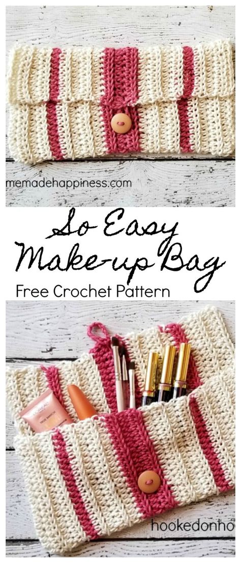 So Easy Crochet Make-up Bag | Hooked on Homemade Happiness Bag Tutorials, Easy Make Up, Crocheted Purses, Bag Free Pattern, Easy Bag, Fast Crochet, Purse Tutorial, Crochet Easy, Pouch Tutorial