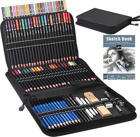 Premium Drawing Pencil Set(96pcs),including 72 Colored Pencils and 24 Sketch Kit,Art Pencil Kit in Zippered Travel Case, for Drawing,Sketching and Coloring,Ideal for Beginner,Artists and Adults Sketching Pencil, Color Pencil Sketch, Drawing Accessories, Charcoal Pencil, Colored Pencil Set, Art Pencils, Artist Sketches, Drawing Set, Drawing Supplies