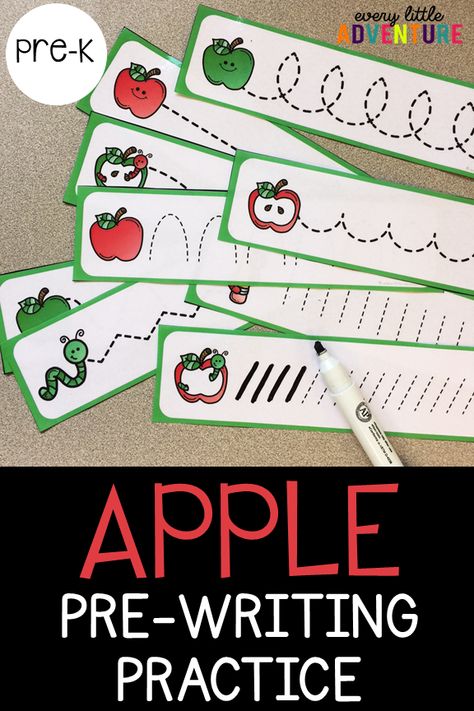 A fun apple themed pre-writing activity for preschool and pre-k. Perfect for back to school! For more Early Literacy activities, check out Every Little Adventure. Apple Fine Motor, Apple Literacy, Preschool Apple Activities, Preschool Apple Theme, September Preschool, Pre Writing Practice, Apple Lessons, Literacy Activities Preschool, Activity For Preschool